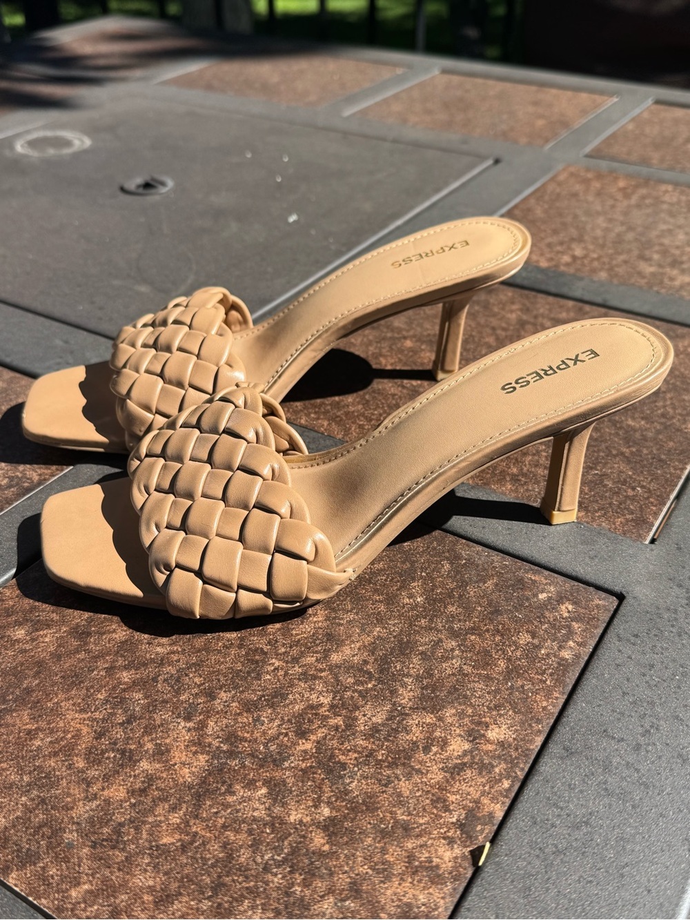 Express Tan Woven Slide Mules